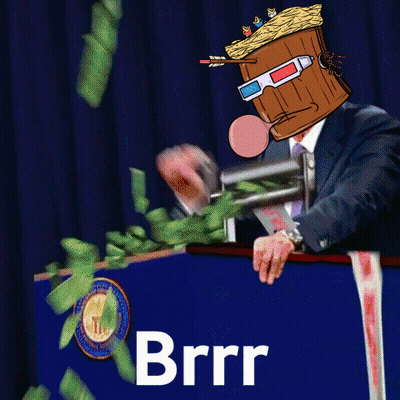 Man In Suit At Podium With Money Falling And Brrr GIF