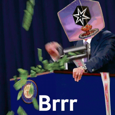 Man In Suit At Podium With Money Falling And Brrr GIF