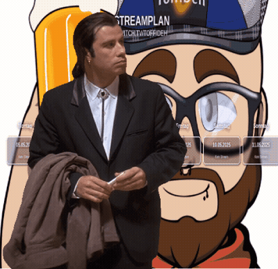 Man In Suit Before Cartoon Man With Streamplan Hat GIF