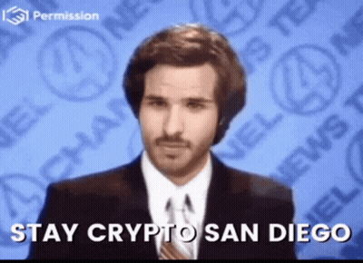 Man In Suit Before Stay Crypto San Diego Sign GIF