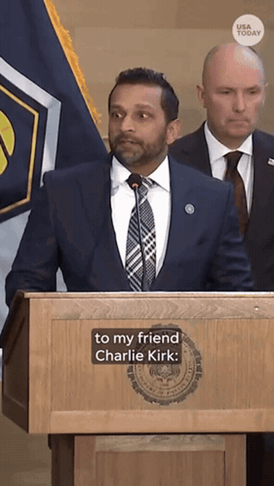 Man In Suit Behind Podium Saying To My Friend Charlie Kirk GIF