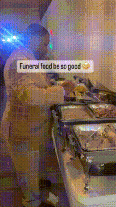 Man In Suit Buffet Line Funeral Food Be So Good GIF