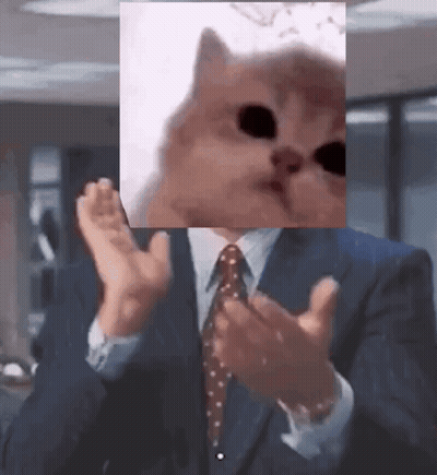 Man In Suit Clapping With Cat Face GIF