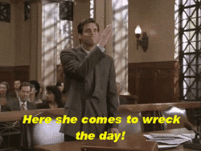 Man In Suit Courtroom Here She Comes To Wreck The Day GIF