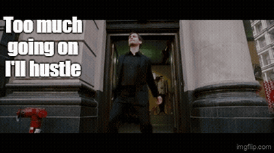 Man In Suit Dancing In Front Of Building Saying Too Much Going On I'll Hustle GIF