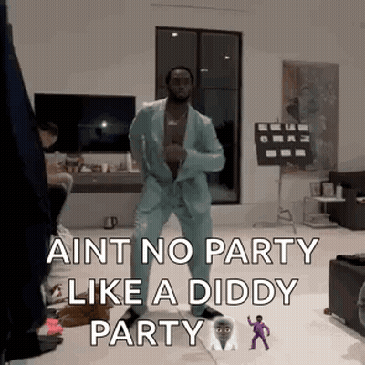 Man In Suit Dancing With Diddy Party Words GIF