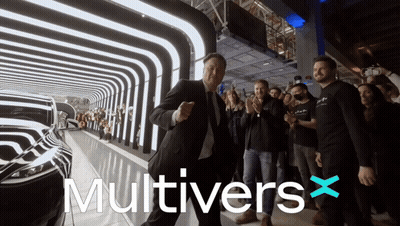 Man In Suit Dancing With Multivers X Behind Him GIF