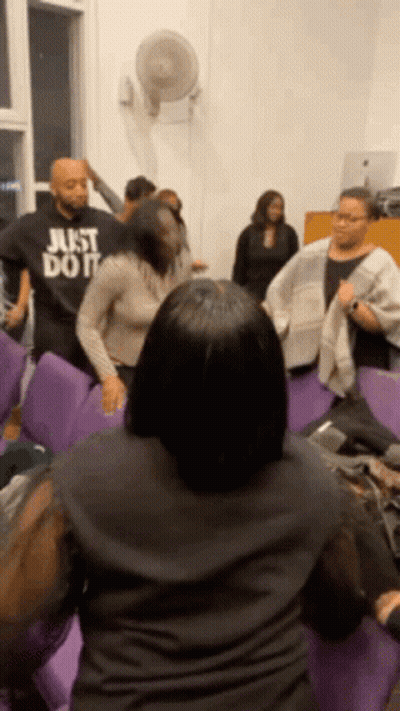 Man In Suit Dancing With Woman Purple Dress GIF