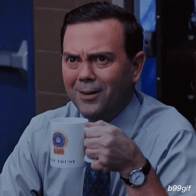 Man In Suit Drinking Coffee Mug Saying Police Trust GIF
