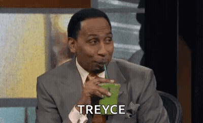 Man In Suit Drinking Green Smoothie Saying Treyce GIF