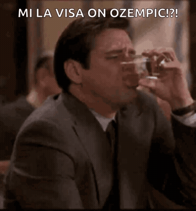 Man In Suit Drinking Mi La Visa On Ozempic GIF