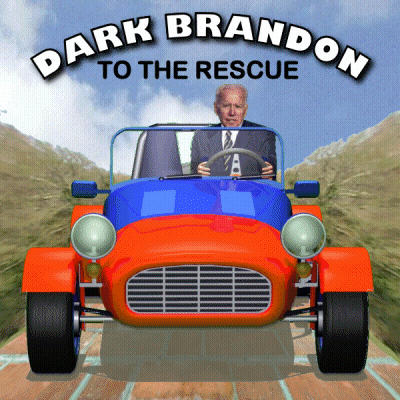 Man In Suit Driving Red And Blue Car Dark Brandon To The Rescue GIF