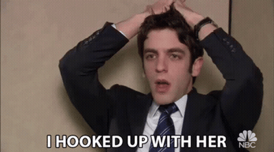 Man In Suit Hands In Hair Says I Hooked Up With Her GIF