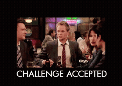 Man In Suit Holding Beer In Front Of Challenge Accepted Sign GIF