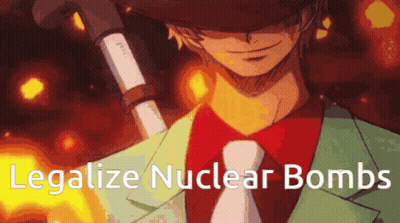 Man In Suit Holding Cane Saying Legalize Nuclear Bombs GIF