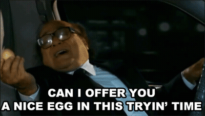 Man in Suit Holding Egg Saying Can I Offer You a Nice Egg