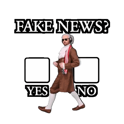 Man In Suit Holding Fake News Checkmark Sticker