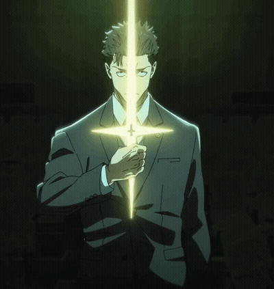Man In Suit Holding Glowing Cross GIF