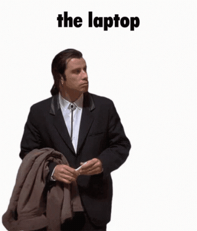 Man In Suit Holding Jacket Over Shoulder Laptop Above GIF