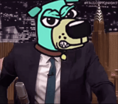 Man In Suit Holding Microphone With Dog Head GIF