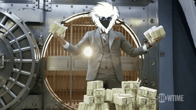 Man In Suit Holding Money At Showtime Vault GIF
