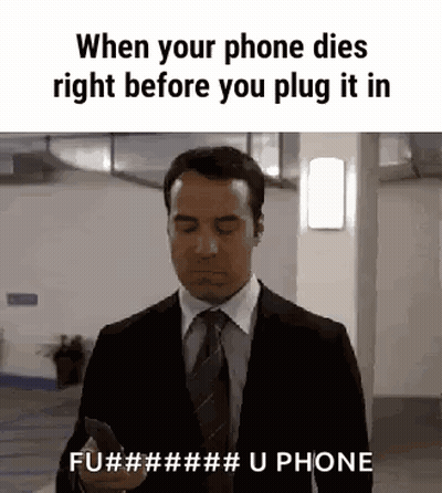 Man In Suit Holding Phone Saying When Your Phone Dies GIF