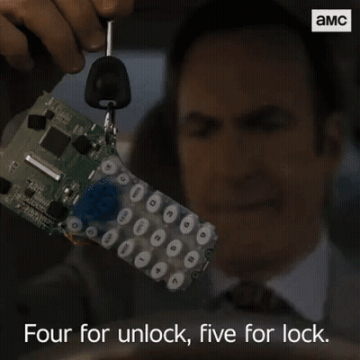 Man In Suit Holding Remote Saying Four For Unlock Five For Lock GIF