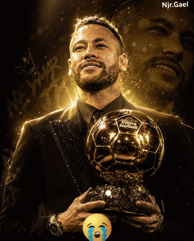 Man In Suit Holding Trophy Named Neymar GIF