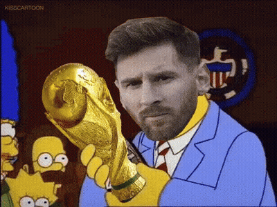 Man In Suit Holding Trophy With Simpsons Characters GIF