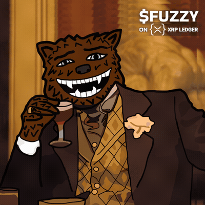 Man In Suit Holding Wine Glass Says $ Fuzzy On XRP Ledger GIF