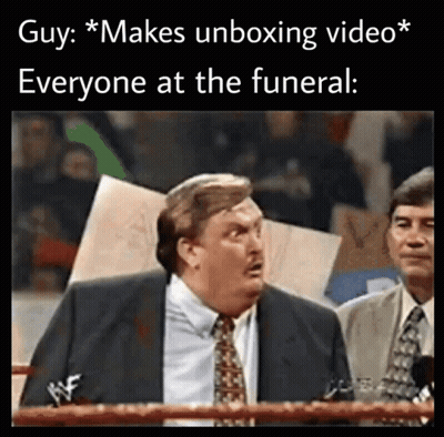 Man In Suit In Boxing Ring Says Guy Makes Unboxing Video Everyone At The Funeral GIF