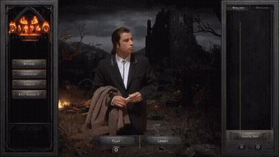 Man In Suit In Front Of Diablo 2 Screen GIF