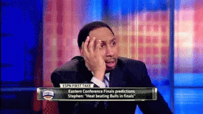 Man In Suit In Front Of Eastern Conference Finals Predictions Screen GIF
