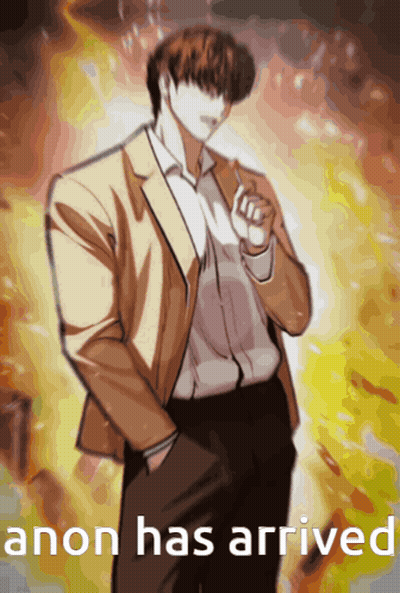 Man In Suit In Front Of Fire Anon Has Arrived GIF