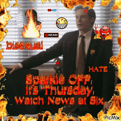 Man In Suit In Front Of Sparkie Off Sign GIF
