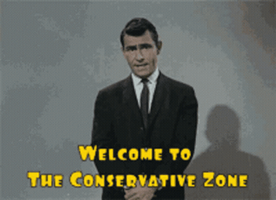 Man In Suit In Front Of Welcome To The Conservative Zone Sign GIF