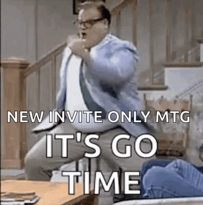Man In Suit Jumping With New Invite Only Mtg It S Go Time GIF