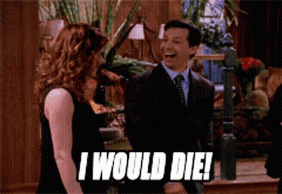 Man In Suit Laughing As Woman Says I Would Die GIF