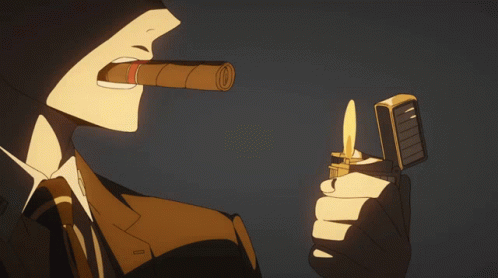 Man In Suit Lighting Cigar With Smiley Lighter GIF