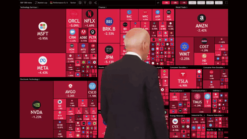 Man In Suit Looking At S&P 500 Screen GIF