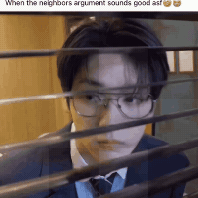 Man In Suit Looking Through Window When The Neighbors Argument Sounds Good Asf GIF