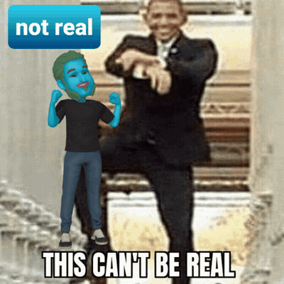 Man In Suit Next To Blue Character Saying Not Real GIF