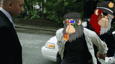 Man In Suit Next To Man In Monkey Costume GIF