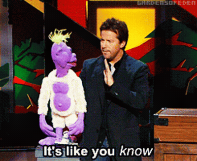 Man In Suit Next To Purple Puppet Saying It's Like You Know GIF