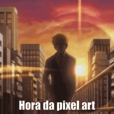 Man In Suit On Balcony Overlooking City Hora Da Pixel Art GIF
