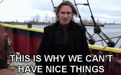 Man In Suit On Boat Says This Is Why We Can't Have Nice Things GIF