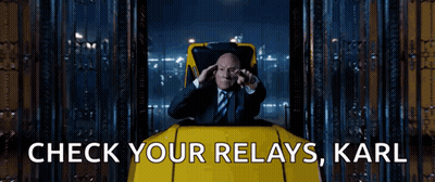 Man In Suit On Roller Coaster Saying Check Your Relays Karl GIF
