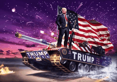 Man In Suit On Tank Saying Trump GIF