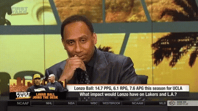 Man In Suit On TV Saying Lonzo Ball Joins The Desk GIF