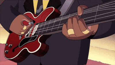 Man In Suit Playing Red Guitar GIF